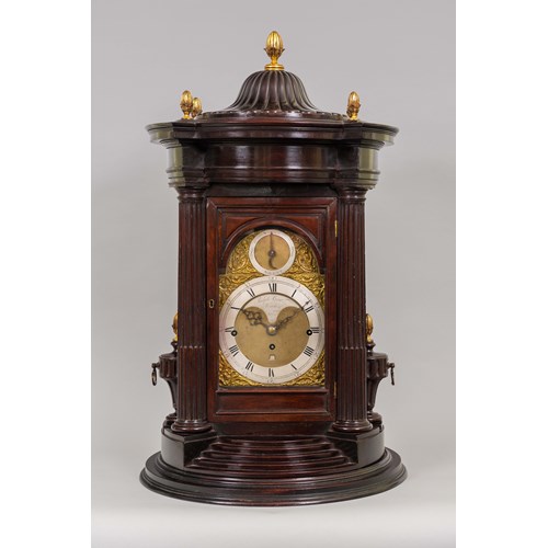 18TH CENTURY ANTIQUE MAHOGANY MUSICAL TABLE CLOCK BY RALPH GOUT OF LONDON